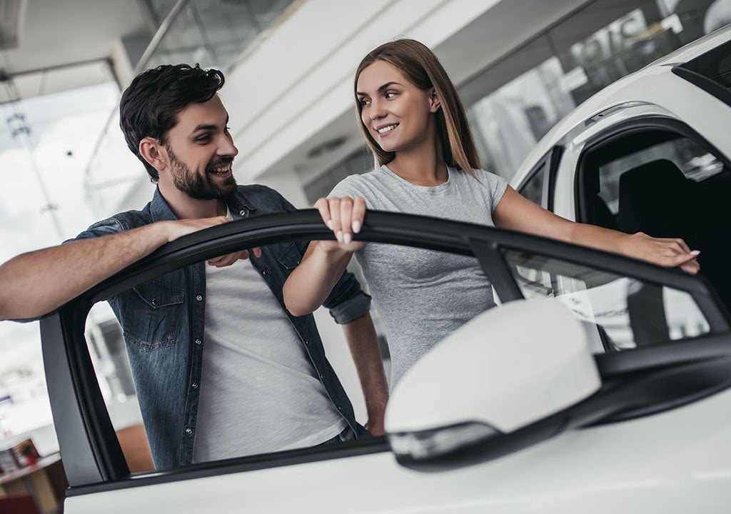 Excited Couple Buying New Car Image